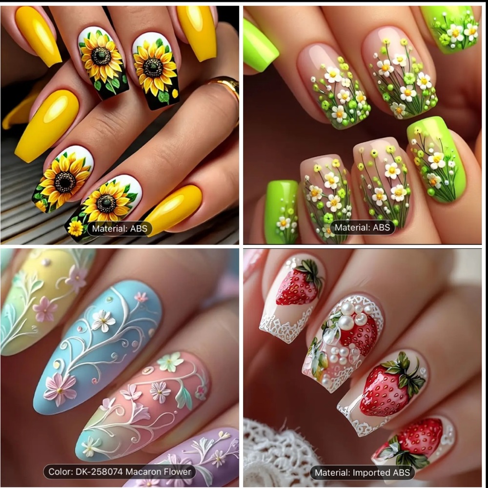 Press-On Nail Set – Sunflower, French Lace, Floral Macaron & Pastel Almond